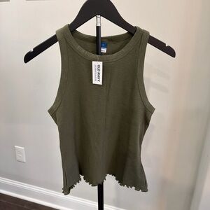 Old Navy Olive Green Ribbed Tank with Lettuce Hem